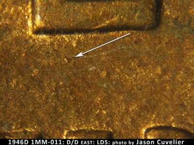 Die-stage C marker on 1946D•1MM•011 (1946 Repunched Mint Mark).