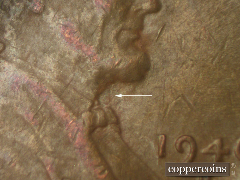 Die-stage C marker on 1946D•1MM•013 (1946 Repunched Mint Mark).