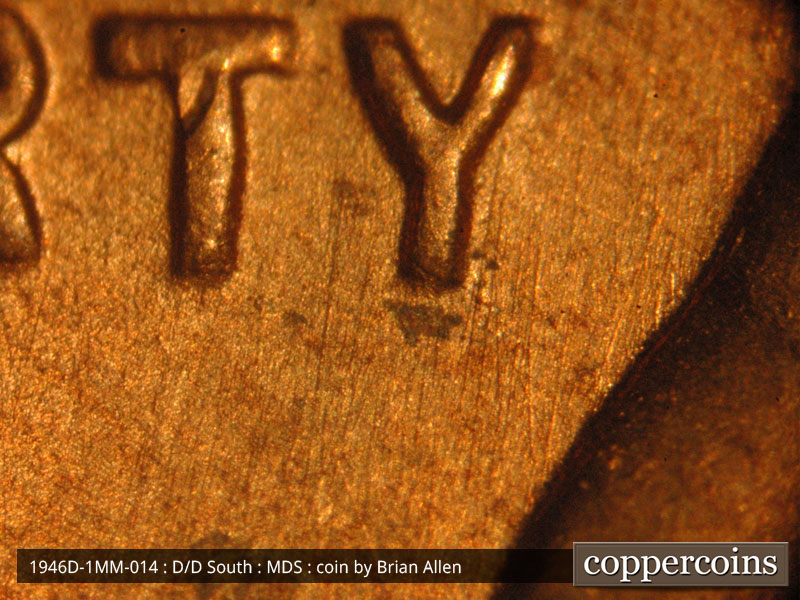 Die-stage B marker on 1946D•1MM•014 (1946 Repunched Mint Mark).