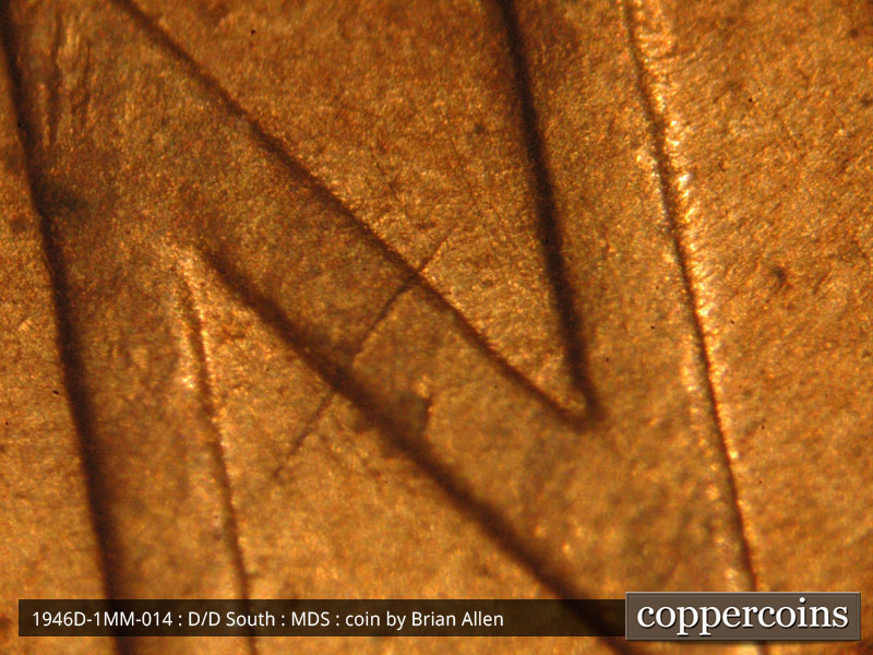 Die-stage B marker on 1946D•1MM•014 (1946 Repunched Mint Mark).