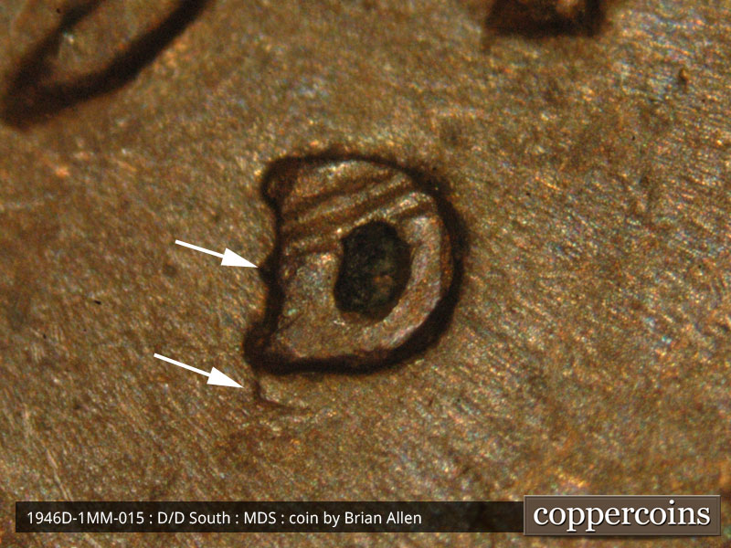 1946 Lincoln cent obverse, CopperCoins die 1946D•1MM•015.