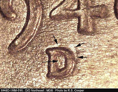 1946 Lincoln cent obverse, CopperCoins die 1946D•1MM•016.