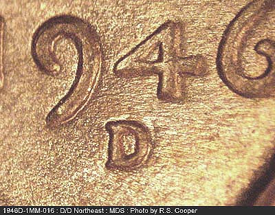Die-stage B marker on 1946D•1MM•016 (1946 Repunched Mint Mark).