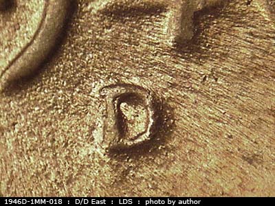 Die-stage C marker on 1946D•1MM•018 (1946 Repunched Mint Mark).
