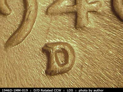 Die-stage C marker on 1946D•1MM•019 (1946 Repunched Mint Mark).