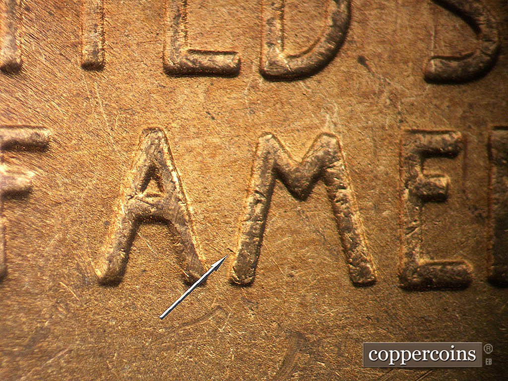 Die-stage B marker on 1946D•1MM•020 showing Short die gouge from M in AMERICA.