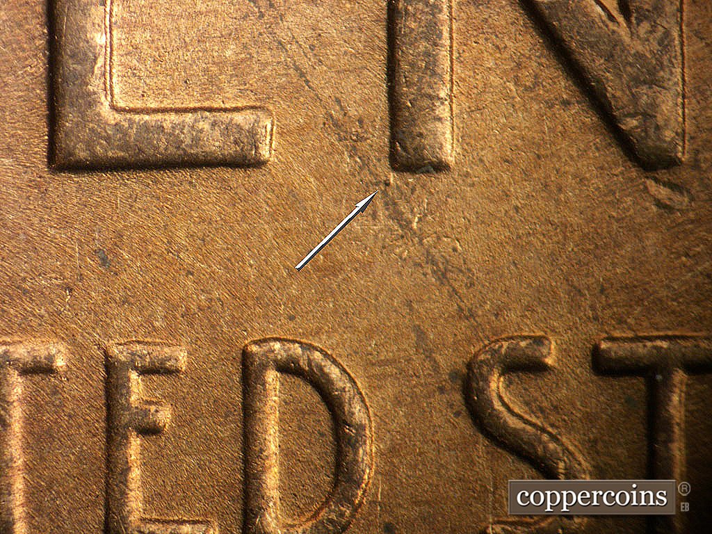 Die-stage B marker on 1946D•1MM•020 showing Die gouge under N in CENT.