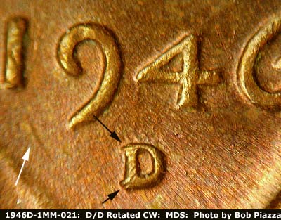 1946 Lincoln cent obverse, CopperCoins die 1946D•1MM•021.
