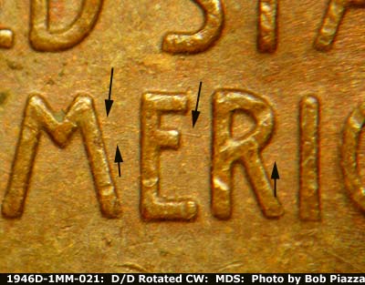 Die-stage B marker on 1946D•1MM•021 (1946 Repunched Mint Mark).