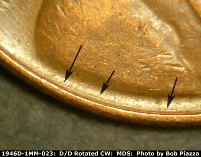 Die-stage B marker on 1946D•1MM•023 (1946 Repunched Mint Mark).