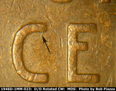 Die-stage B marker on 1946D•1MM•023 (1946 Repunched Mint Mark).
