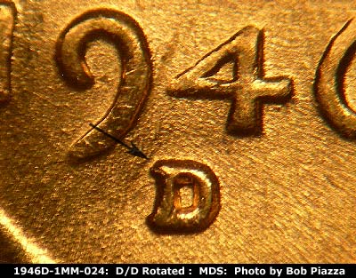1946 Lincoln cent obverse, CopperCoins die 1946D•1MM•024.