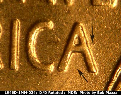 Die-stage B marker on 1946D•1MM•024 (1946 Repunched Mint Mark).