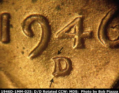 1946 Lincoln cent obverse, CopperCoins die 1946D•1MM•025.