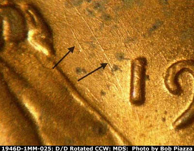 Die-stage B marker on 1946D•1MM•025 (1946 Repunched Mint Mark).