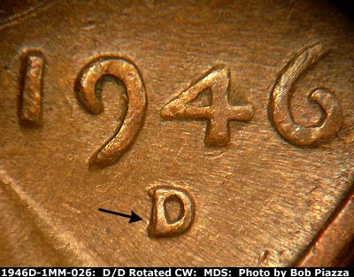1946 Lincoln cent obverse, CopperCoins die 1946D•1MM•026.