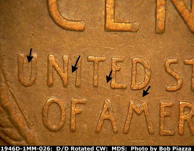 Die-stage B marker on 1946D•1MM•026 (1946 Repunched Mint Mark).