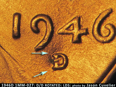 Die-stage C marker on 1946D•1MM•027 (1946 Repunched Mint Mark).
