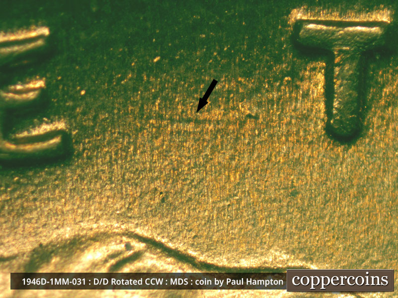 Die-stage B marker on 1946D•1MM•031 (1946 Repunched Mint Mark).
