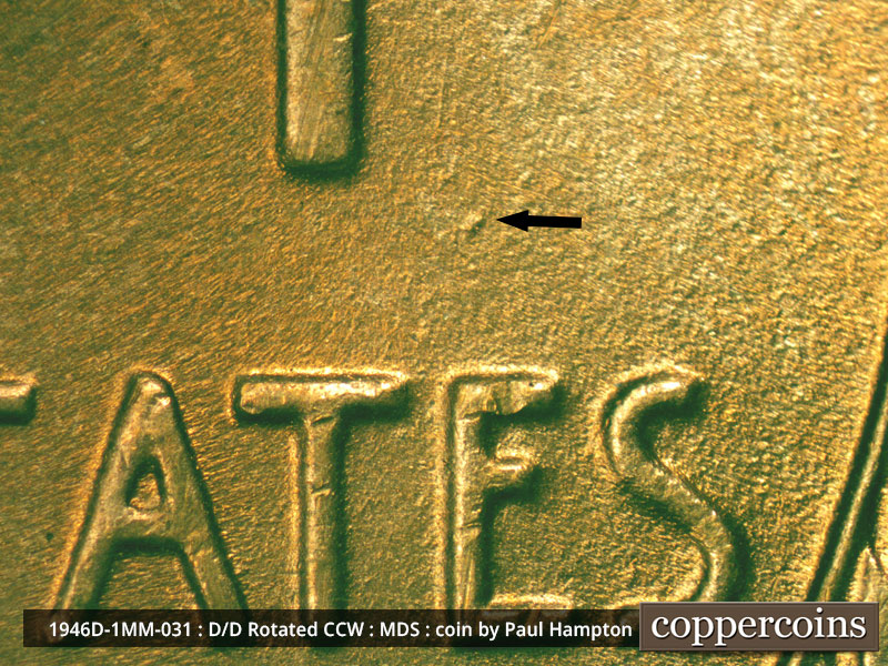 Die-stage B marker on 1946D•1MM•031 (1946 Repunched Mint Mark).