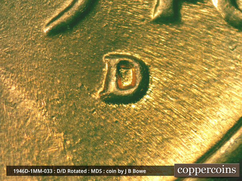 1946 Lincoln cent obverse, CopperCoins die 1946D•1MM•033.