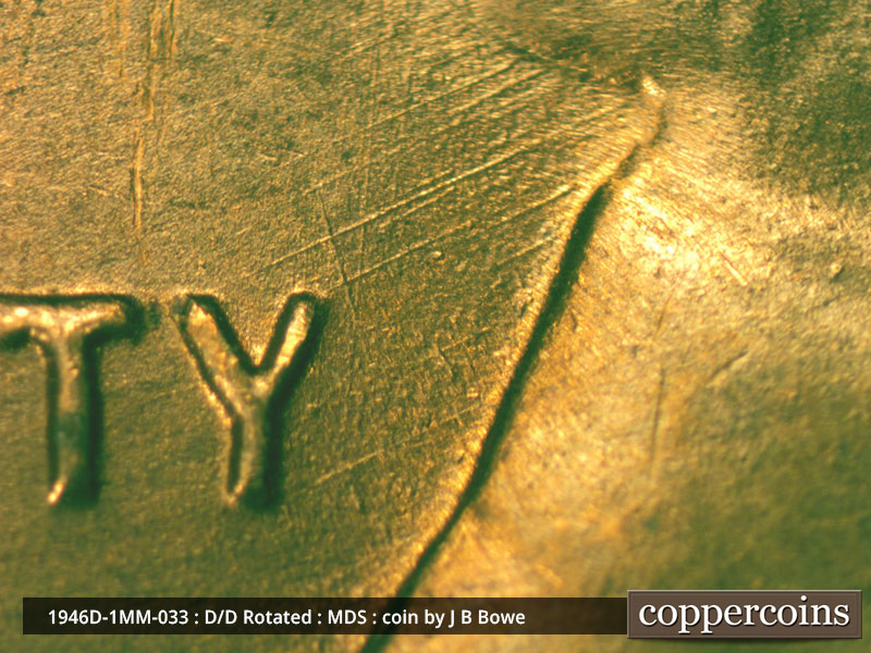 Die-stage B marker on 1946D•1MM•033 (1946 Repunched Mint Mark).