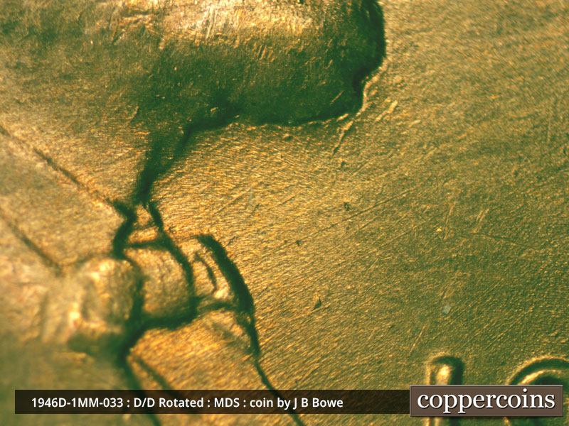 Die-stage B marker on 1946D•1MM•033 (1946 Repunched Mint Mark).