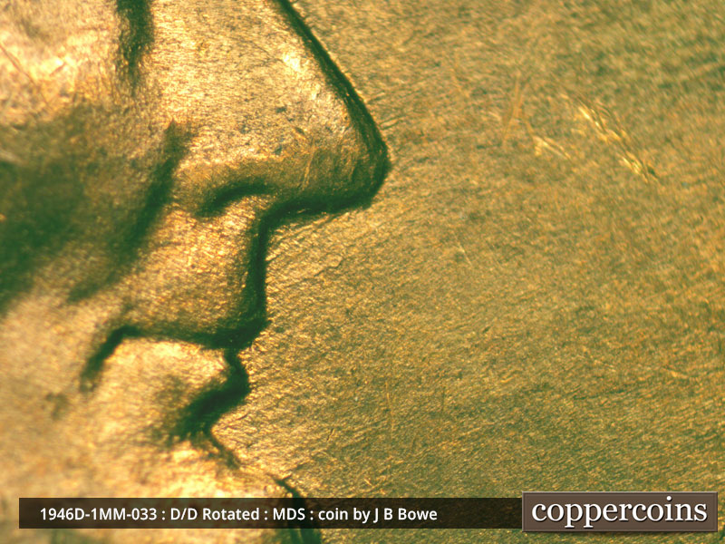 Die-stage B marker on 1946D•1MM•033 (1946 Repunched Mint Mark).
