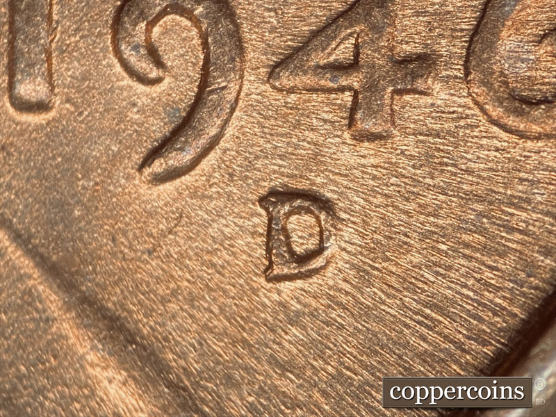 1946 Lincoln cent obverse, CopperCoins die 1946D•1MM•038.