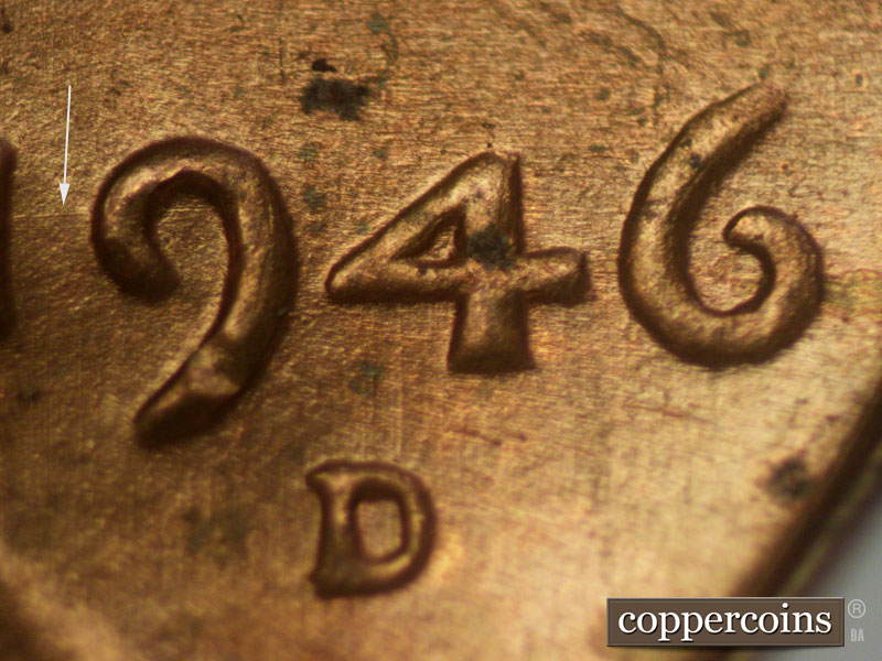 Die-stage A marker on 1946D•1MM•039 (1946 Repunched Mint Mark).