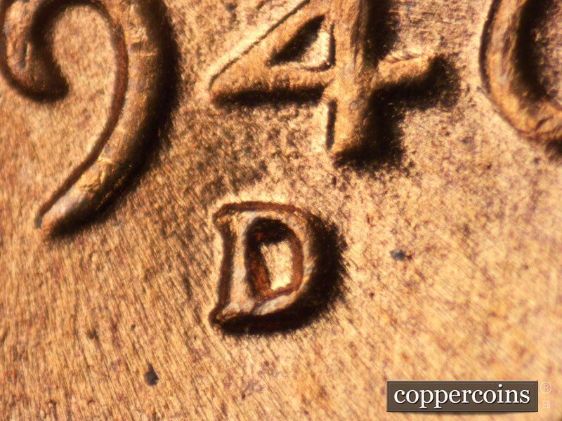 1946 Lincoln cent obverse, CopperCoins die 1946D•1MM•042.