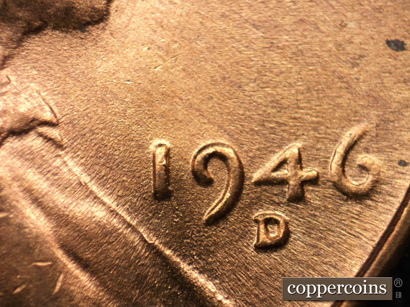 Die-stage B marker on 1946D•1MM•043 (1946 Repunched Mint Mark).
