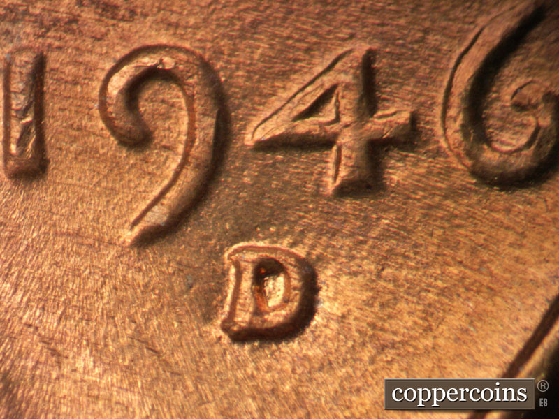 Die-stage A marker on 1946D•1MM•047 (1946 Repunched Mint Mark).