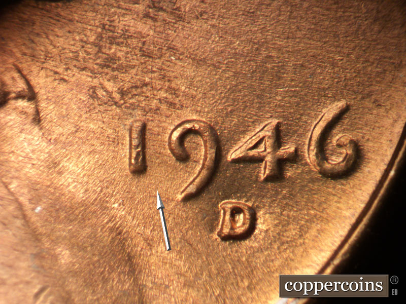Die-stage A marker on 1946D•1MM•047 (1946 Repunched Mint Mark).