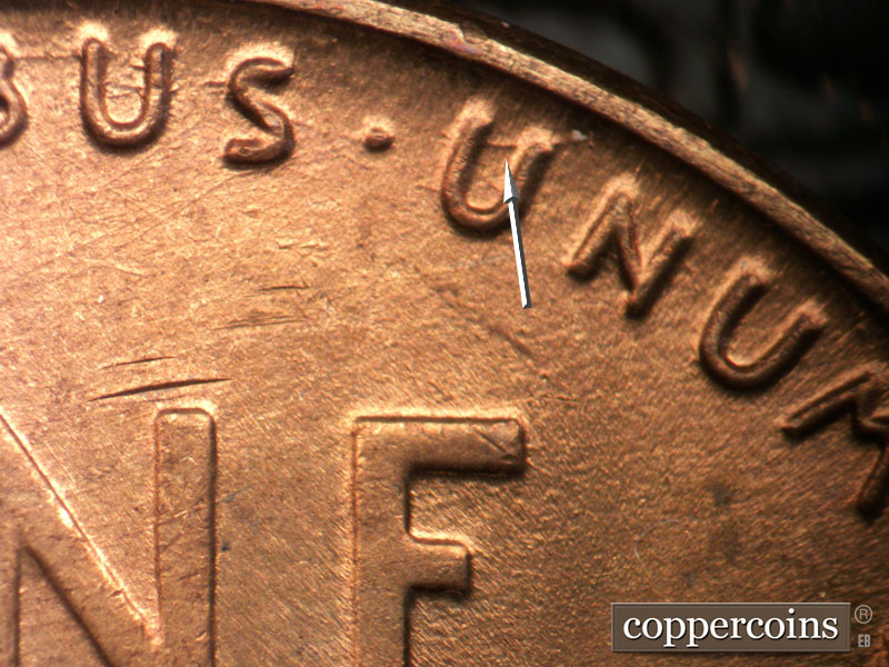 Die-stage A marker on 1946D•1MM•047 (1946 Repunched Mint Mark).