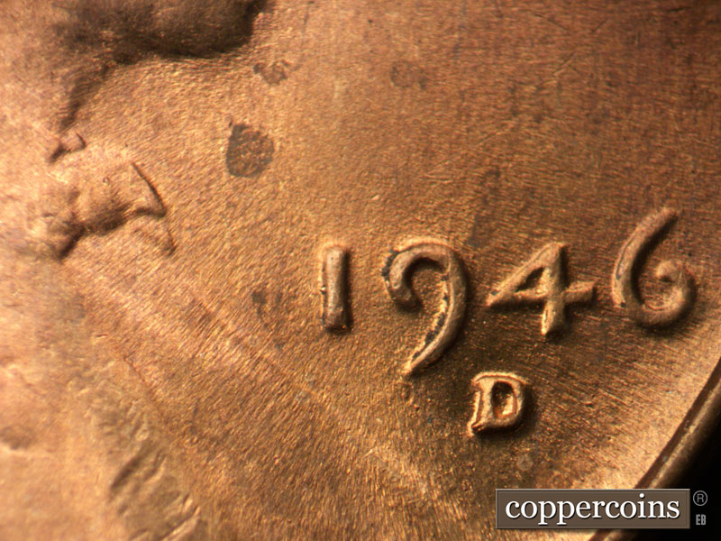 Die-stage B marker on 1946D•1MM•047 (1946 Repunched Mint Mark).