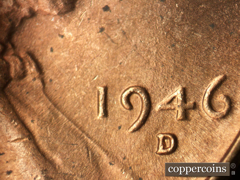 Die-stage B marker on 1946D•1MM•053 (1946 Repunched Mint Mark).