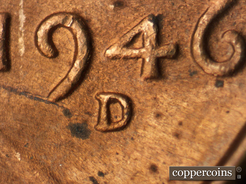 Die-stage C marker on 1946D•1MM•054 (1946 Repunched Mint Mark).