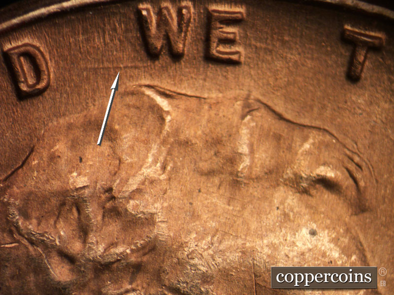 Die-stage B marker on 1946D•1MM•055 (1946 Repunched Mint Mark).