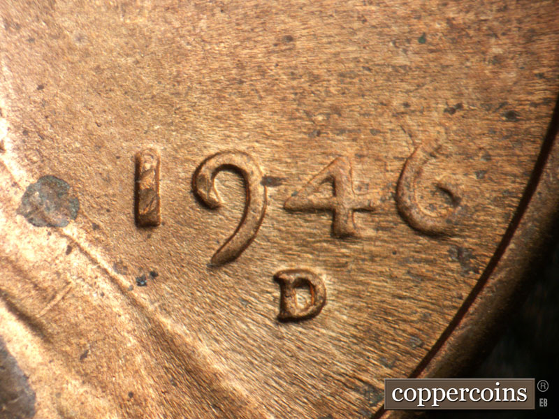 Die-stage B marker on 1946D•1MM•057 (1946 Repunched Mint Mark).