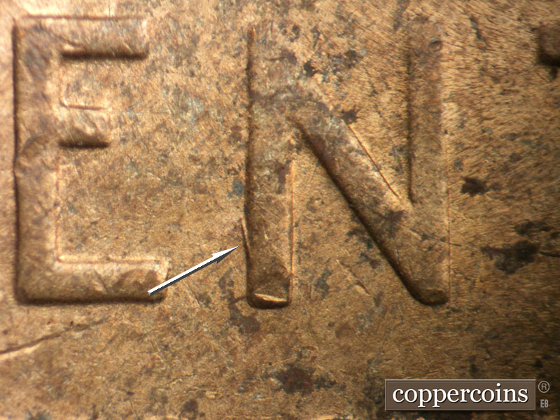 Die-stage B marker on 1946D•1MM•057 (1946 Repunched Mint Mark).