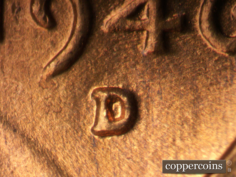 1946 Lincoln cent obverse, CopperCoins die 1946D•1MM•059.