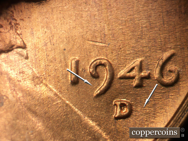 Die-stage B marker on 1946D•1MM•059 (1946 Repunched Mint Mark).
