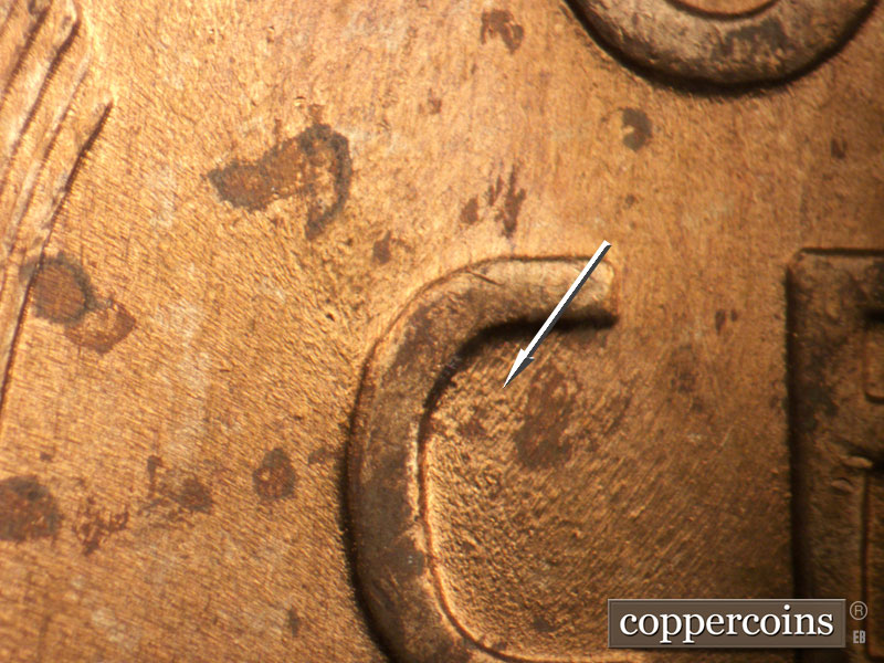 Die-stage B marker on 1946D•1MM•059 (1946 Repunched Mint Mark).