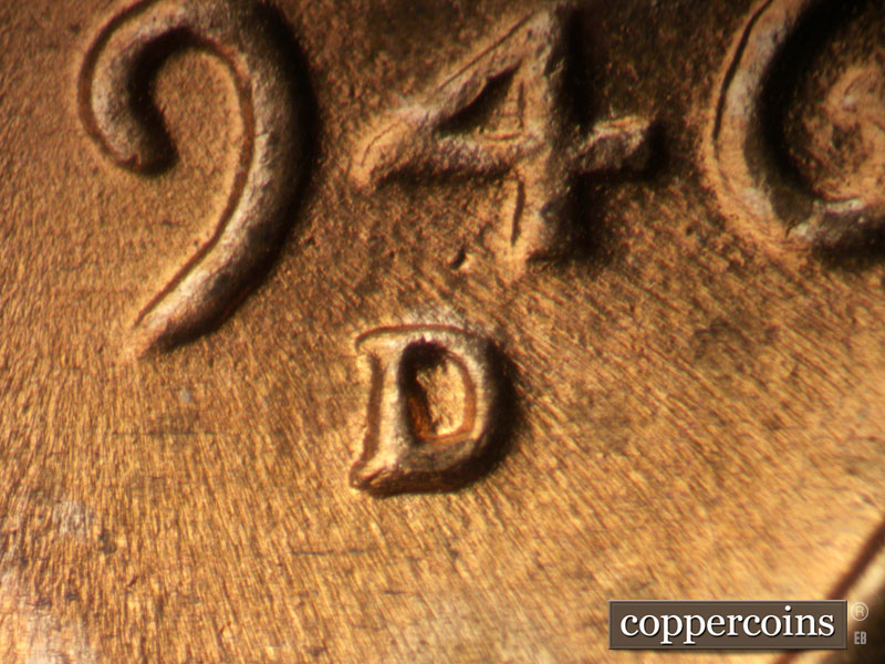 1946 Lincoln cent obverse, CopperCoins die 1946D•1MM•061.