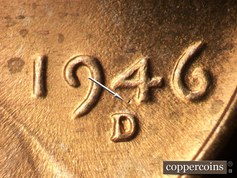 Die-stage B marker on 1946D•1MM•061 (1946 Repunched Mint Mark).