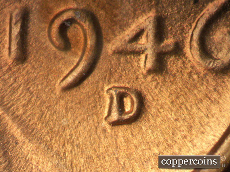 1946 Lincoln cent obverse, CopperCoins die 1946D•1MM•065.