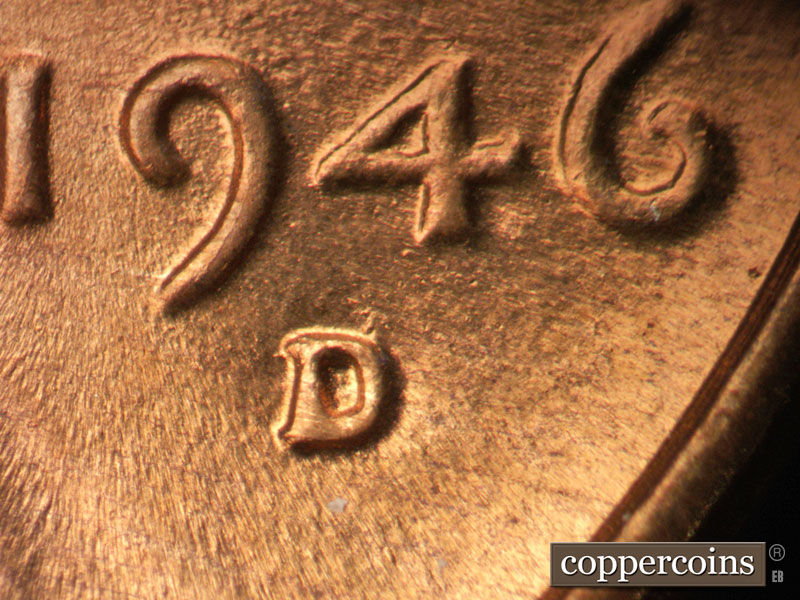 1946 Lincoln cent obverse, CopperCoins die 1946D•1MM•066.