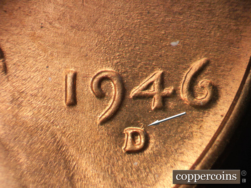 Die-stage B marker on 1946D•1MM•066 (1946 Repunched Mint Mark).