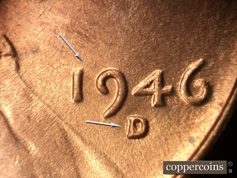 Die-stage B marker on 1946D•1MM•067 (1946 Repunched Mint Mark).